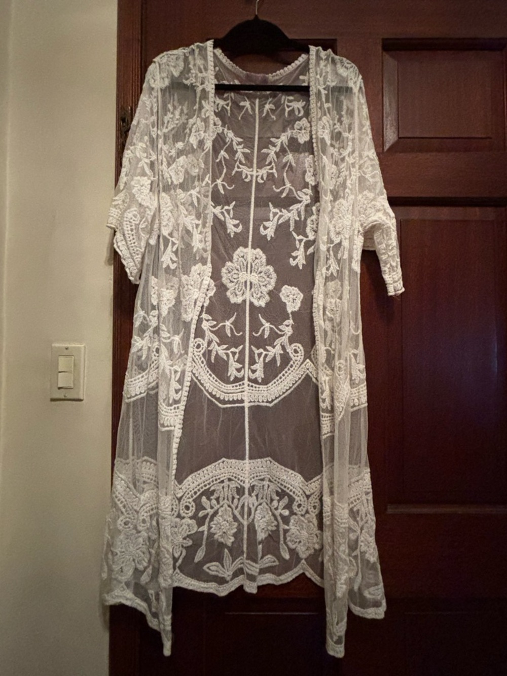 White Floral Lace Duster Kimono
